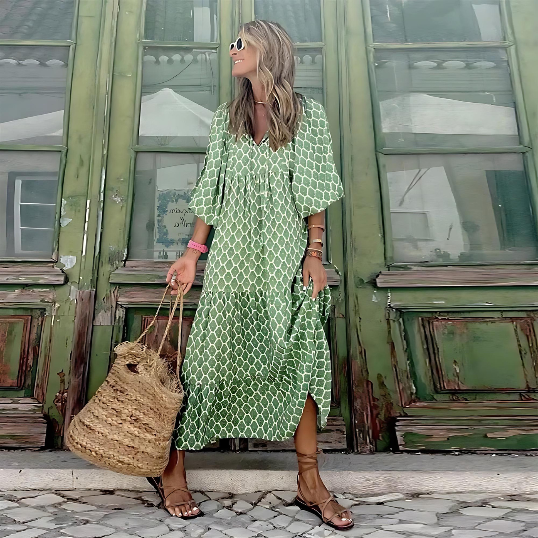 Damenkleid für den Sommer mit V-Ausschnitt und Kurzarm