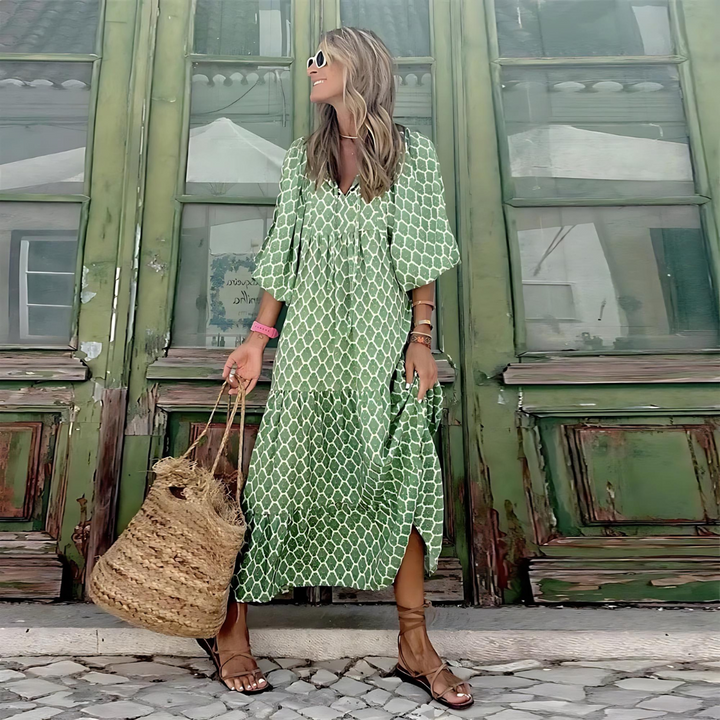 Damenkleid für den Sommer mit V-Ausschnitt und Kurzarm