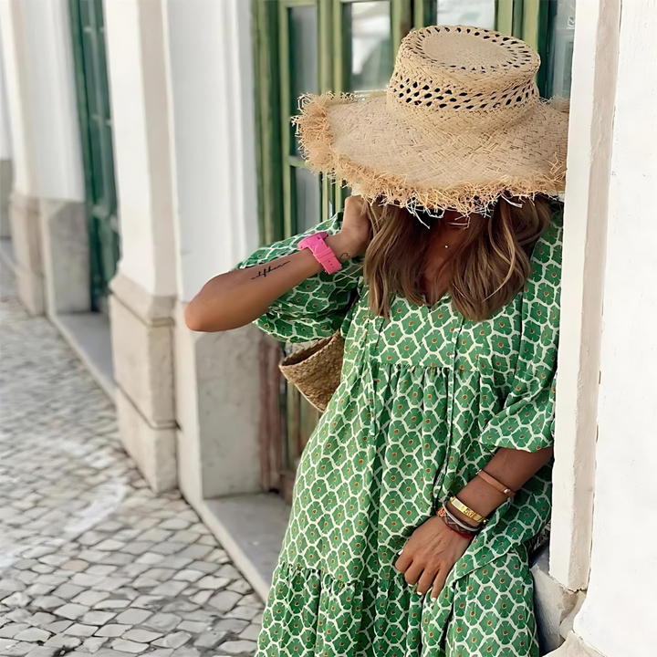 Damenkleid für den Sommer mit V-Ausschnitt und Kurzarm