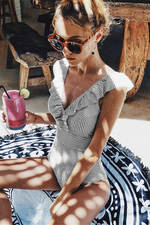 Aliams | Retro Gestreifter Badeanzug