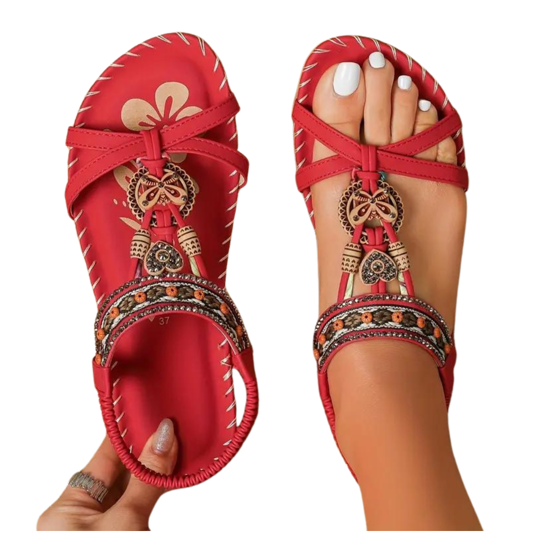 Aliams | Flache Sandalen Boho Strass Schmetterling