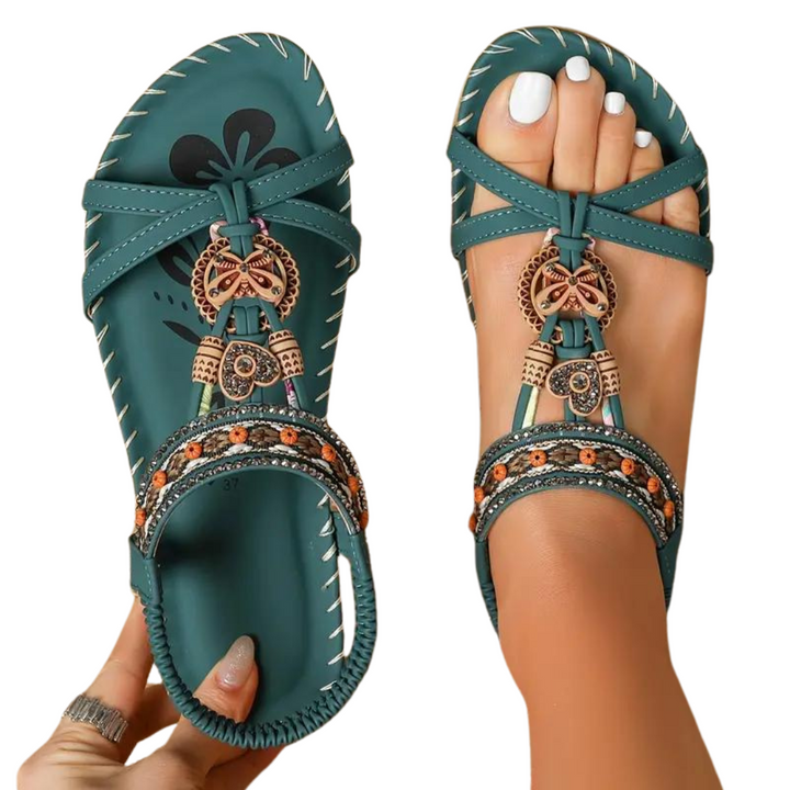 Aliams | Flache Sandalen Boho Strass Schmetterling