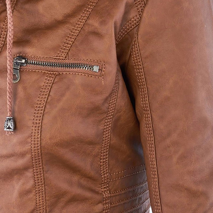 Khaki lederjacke mit hervorgehobenem reißverschlusstaschen auf der brust