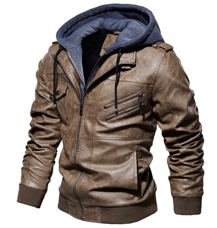 Premium Herren Lederjacke Mit Kapuze
