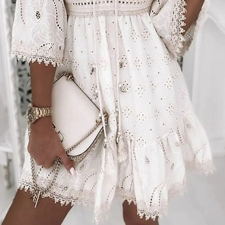 Aliams | Boho-Spitzenbesticktes Kleid mit Ausladenden Ärmeln für Damen