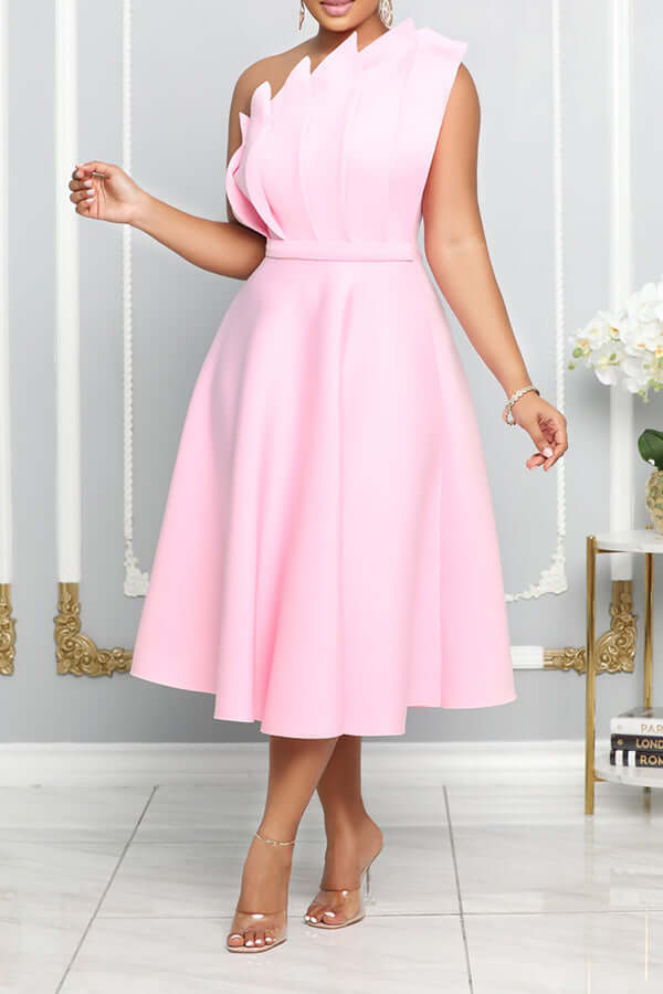 Aliams | One Shoulder Midi Kleid Elegante A-Linie Passform Skulpturierte Details Festliche Kleidung