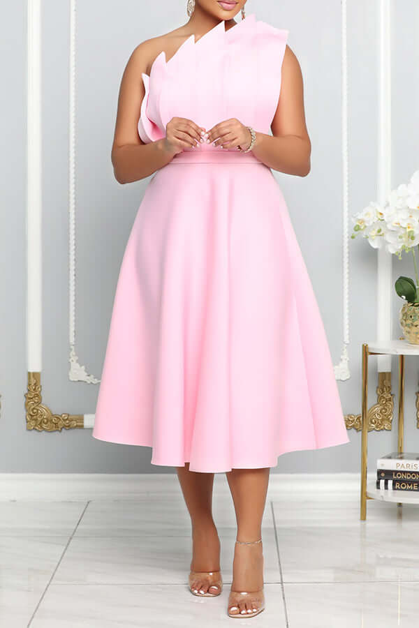 Aliams | One Shoulder Midi Kleid Elegante A-Linie Passform Skulpturierte Details Festliche Kleidung