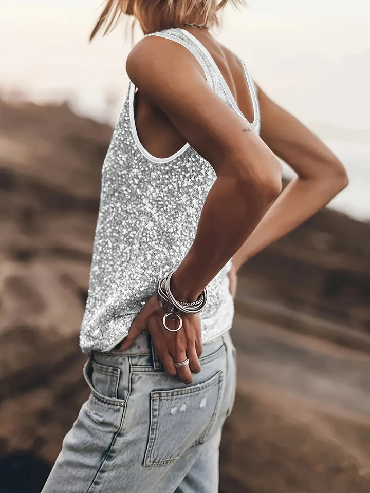 Aliams | Glänzendes Ärmelloses Damen Top für Stil und Glamour