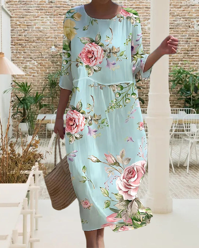 Aliams | Elegantes Blumenmusterkleid, Das Den Bauch Bedeckt