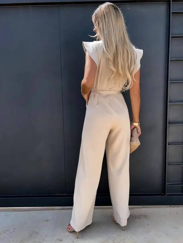 Jumpsuit für Damen mit V-Ausschnitt und Taillengürtel