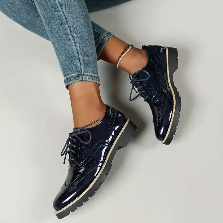 Aliams | Lackschuhe Im Oxford Stil mit Klobiger Sohle für Damen