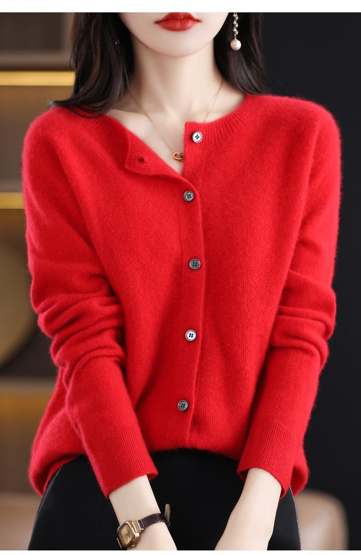 Aliams | Merino Wollstrickjacke mit Rundhalsausschnitt und Langen Ärmeln