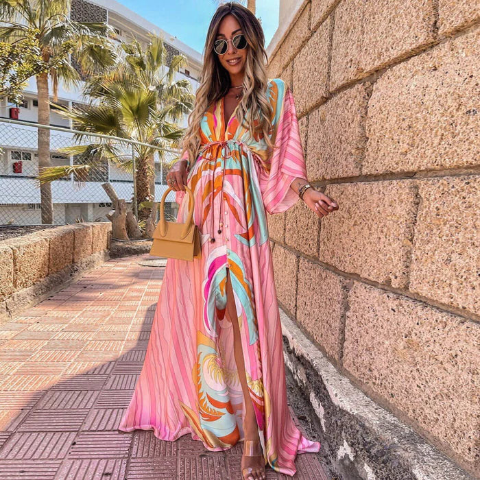 Aliams | Elegnat Bedrucktes Beach Cover Up Kleid