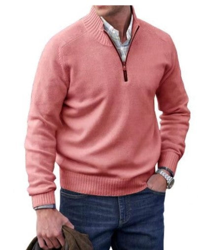 Herren Pullover Mit Revers Und Reißverschluss Einfarbig