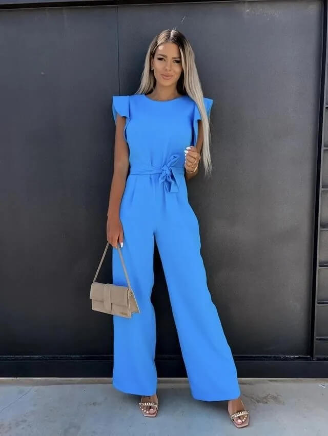 Jumpsuit für Damen mit V-Ausschnitt und Taillengürtel