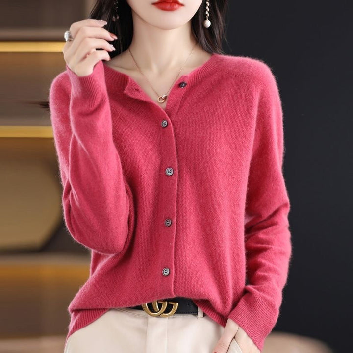 Aliams | Merino Wollstrickjacke mit Rundhalsausschnitt und Langen Ärmeln