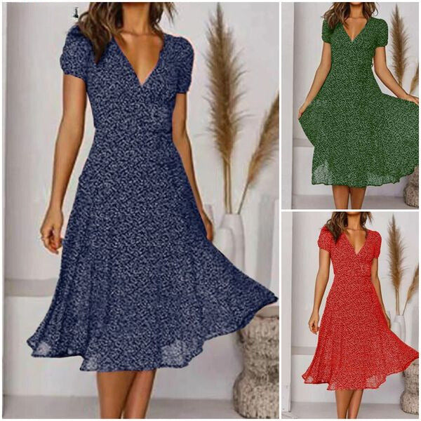 A-Linien-Kleid mit V-Ausschnitt & schwingendem Saum