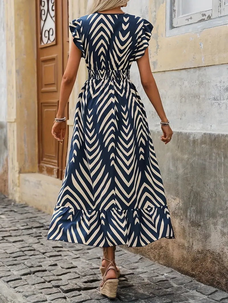 Kleid Mit Alloverdruck und Geraffter Taille Für Frauen