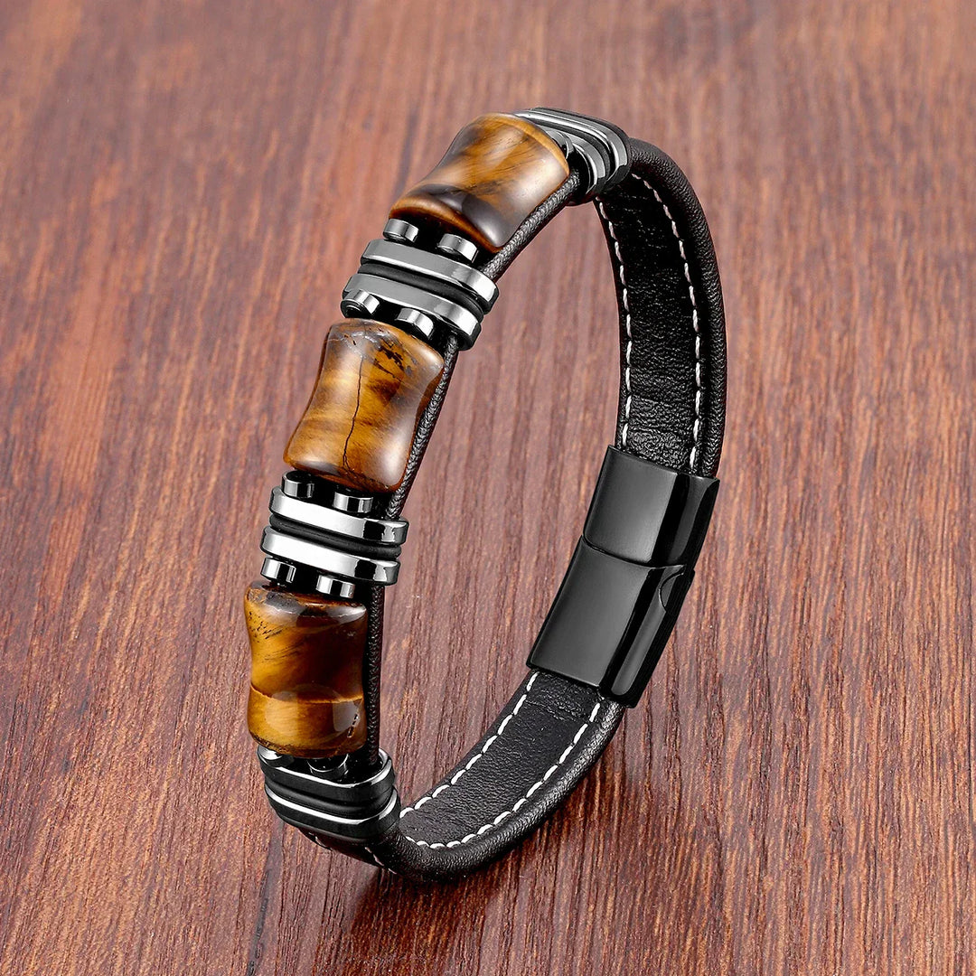 Aliams | Tigerauge Naturstein Lederarmband