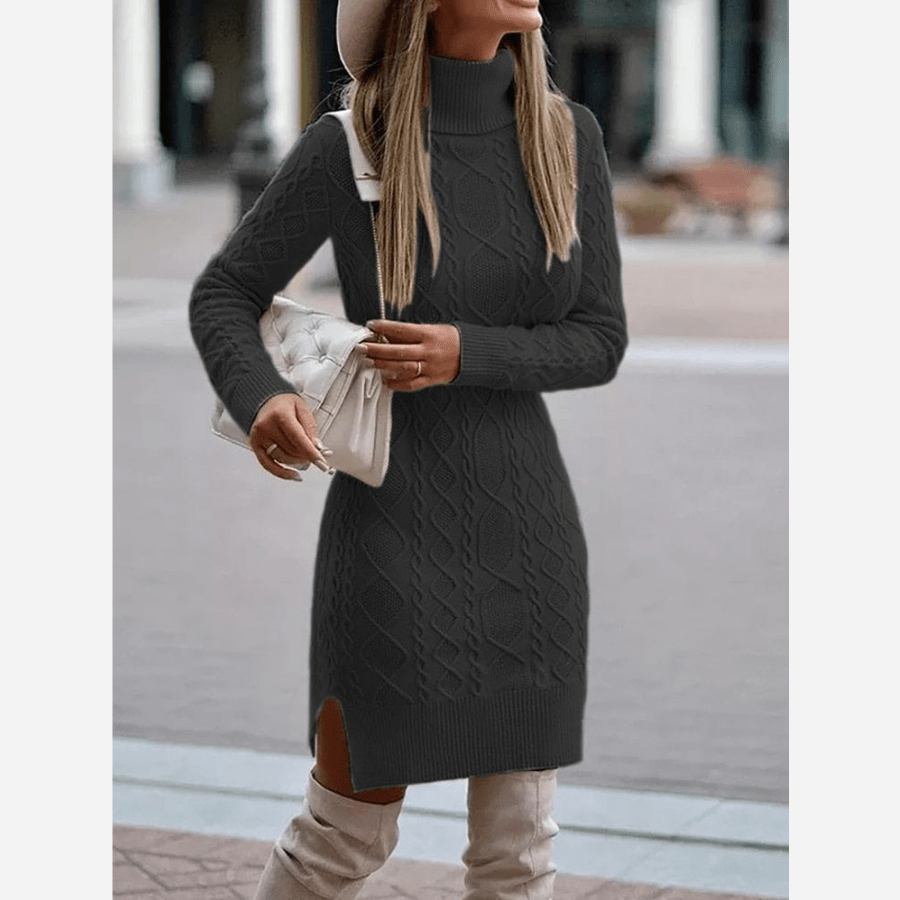 Herbst 2024: Stilvolles Boho-Rollkragen-Strickkleid für Damen