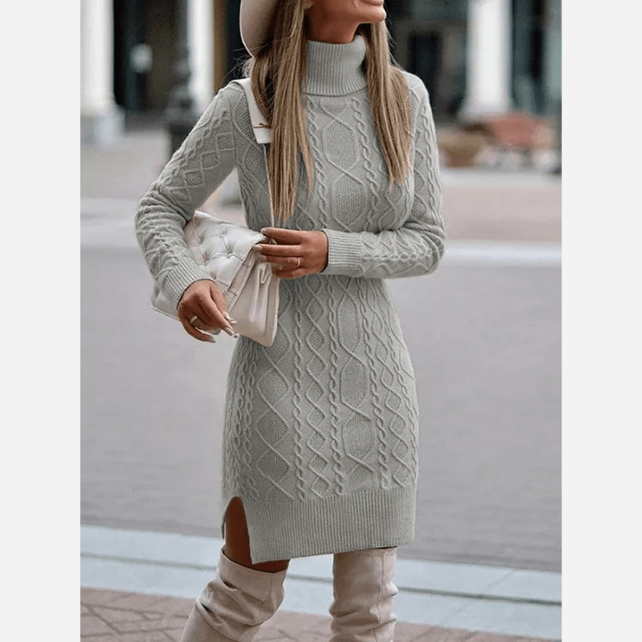 Herbst 2024: Stilvolles Boho-Rollkragen-Strickkleid für Damen