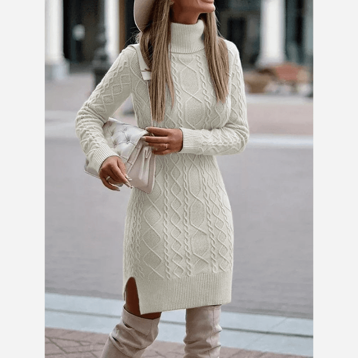 Herbst 2024: Stilvolles Boho-Rollkragen-Strickkleid für Damen