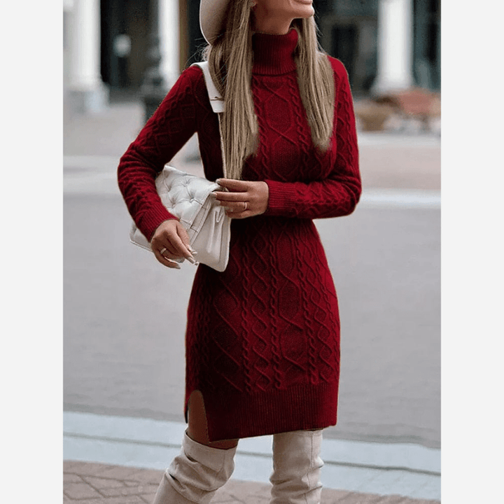Herbst 2024: Stilvolles Boho-Rollkragen-Strickkleid für Damen
