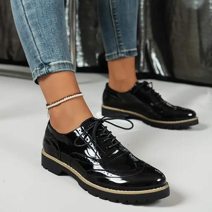 Aliams | Lackschuhe Im Oxford Stil mit Klobiger Sohle für Damen