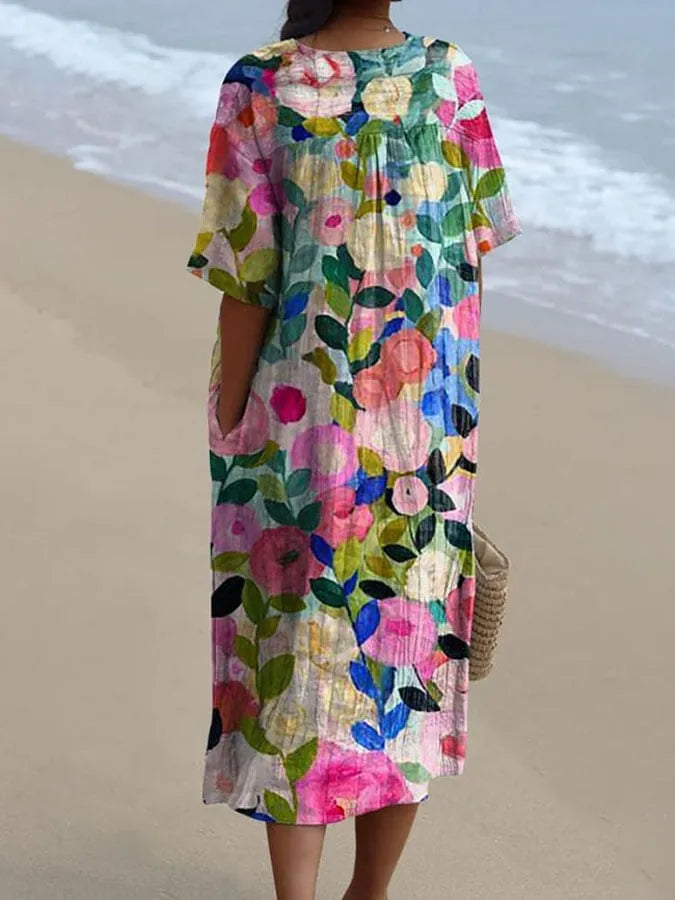 Damen Frühlingskleid Mit Buntem Blumenmuster