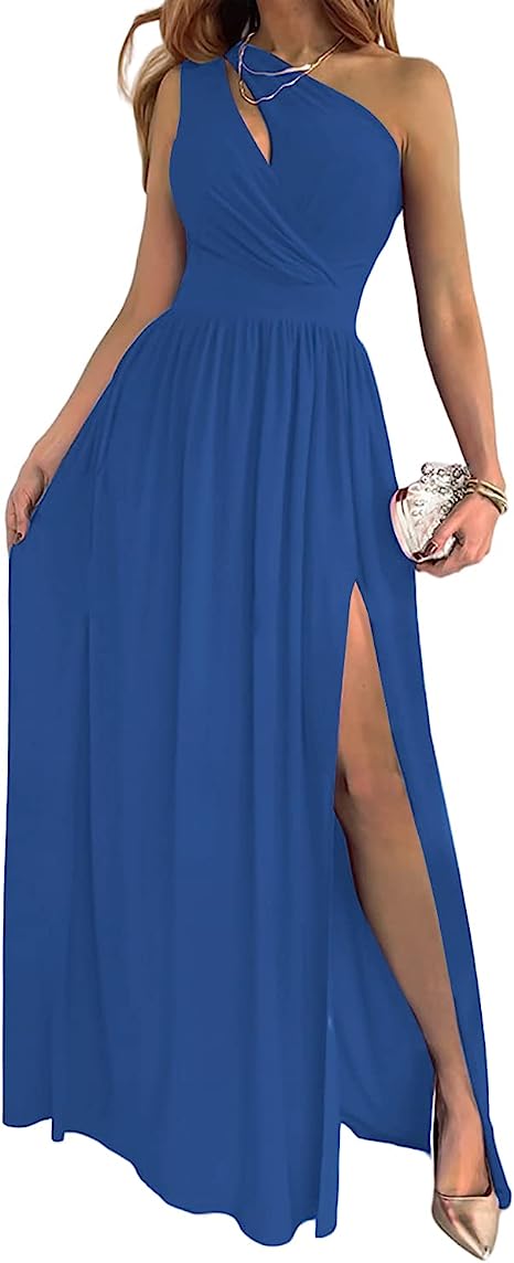 Aliams | Damen-Cocktail-Maxikleid mit Ein-Schulter-Hohem Geteiltem Ausschnitt