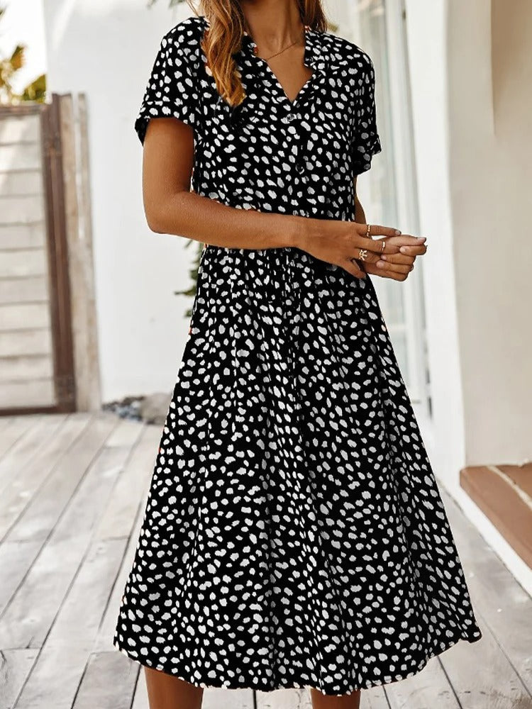 Damen Midikleid mit ausgestelltem Schnitt und Puffärmeln