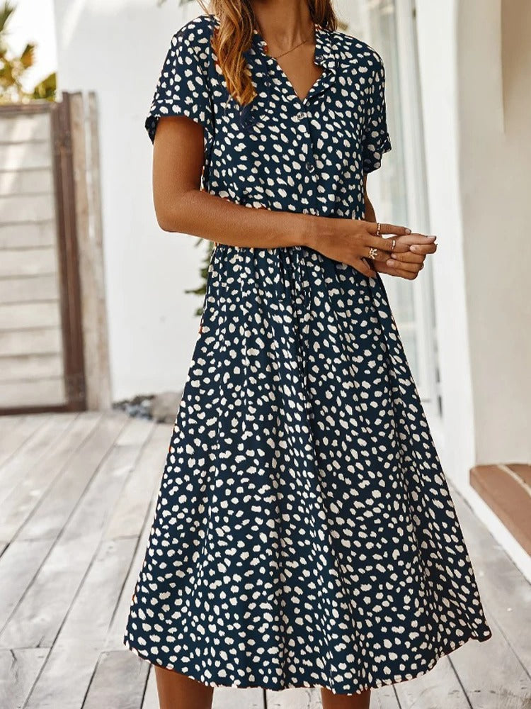 Damen Midikleid mit ausgestelltem Schnitt und Puffärmeln