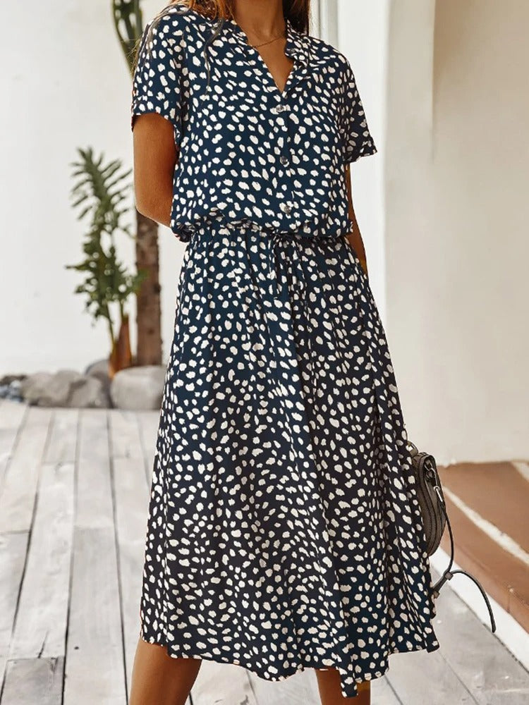 Damen Midikleid mit ausgestelltem Schnitt und Puffärmeln