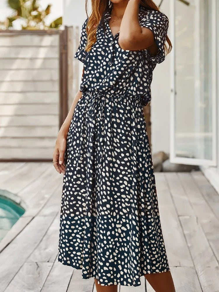 Damen Midikleid mit ausgestelltem Schnitt und Puffärmeln