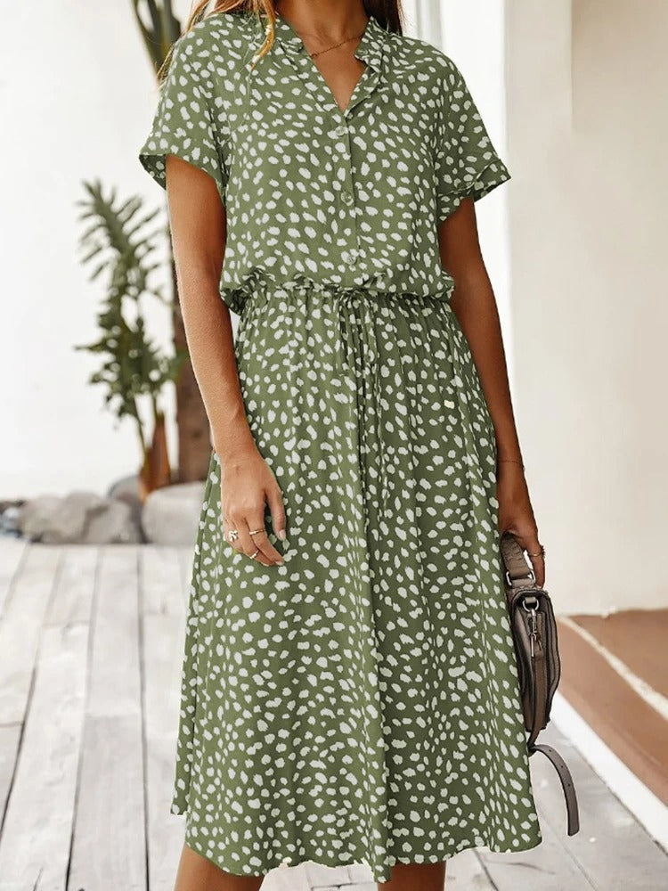 Damen Midikleid mit ausgestelltem Schnitt und Puffärmeln