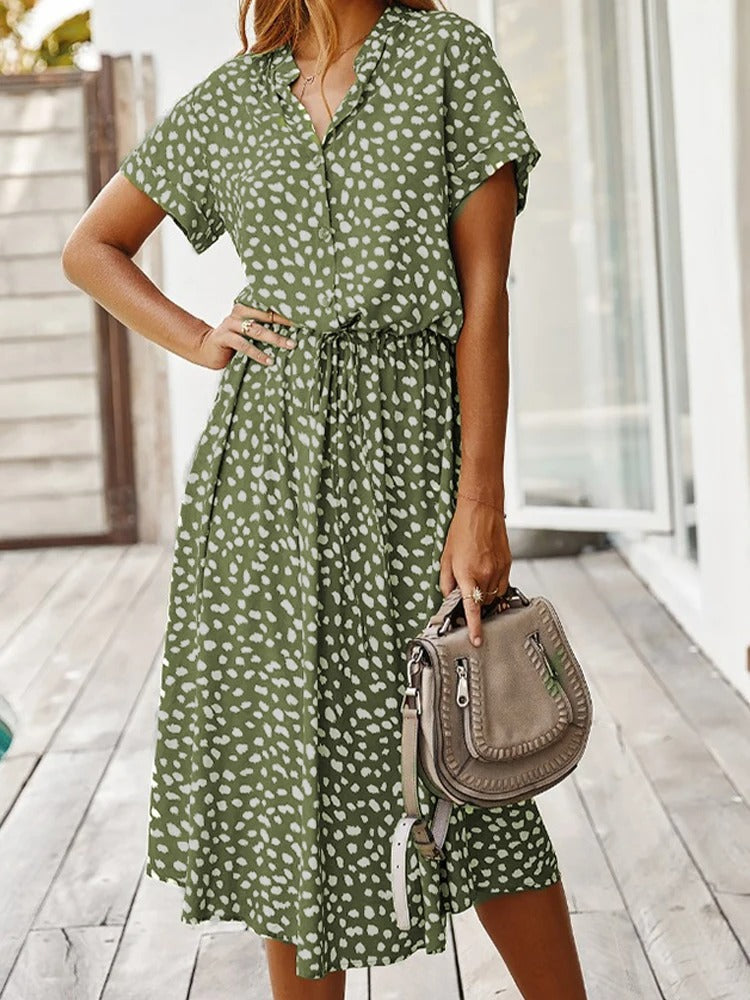 Damen Midikleid mit ausgestelltem Schnitt und Puffärmeln