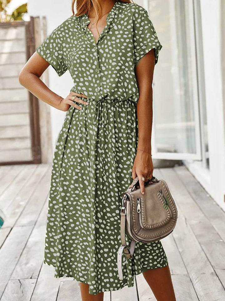 Damen Midikleid mit ausgestelltem Schnitt und Puffärmeln