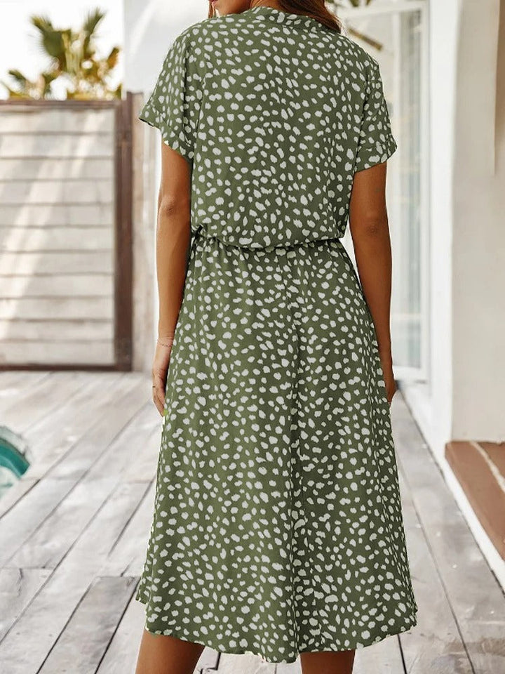 Damen Midikleid mit ausgestelltem Schnitt und Puffärmeln