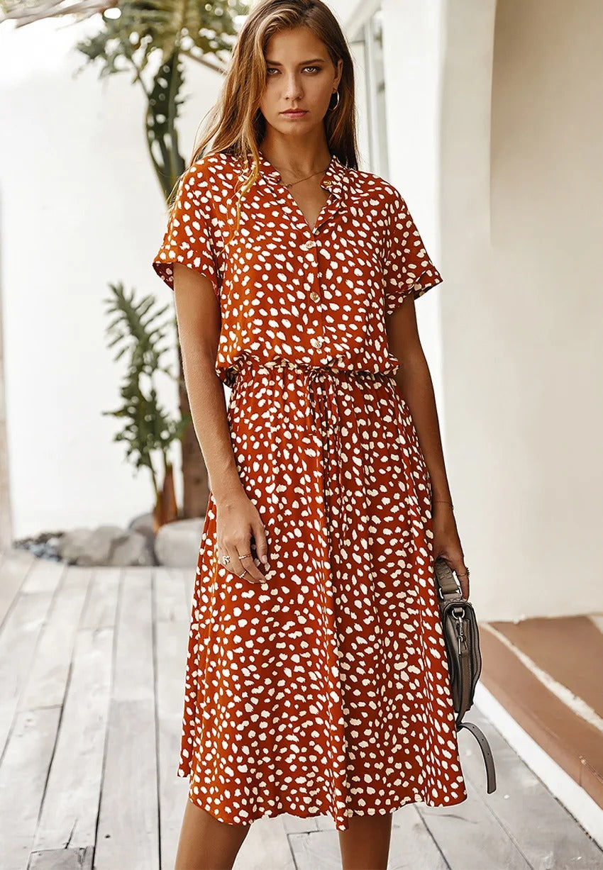 Damen Midikleid mit ausgestelltem Schnitt und Puffärmeln