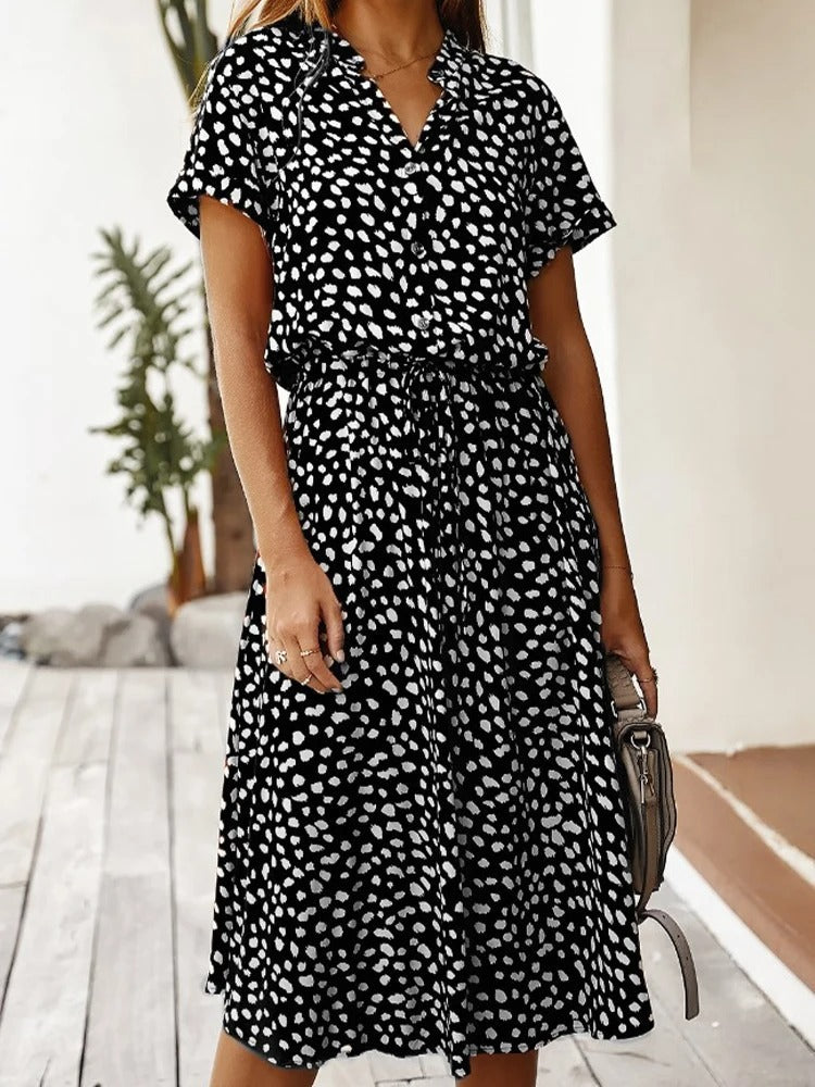 Damen Midikleid mit ausgestelltem Schnitt und Puffärmeln