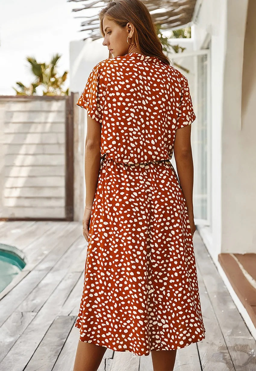 Damen Midikleid mit ausgestelltem Schnitt und Puffärmeln