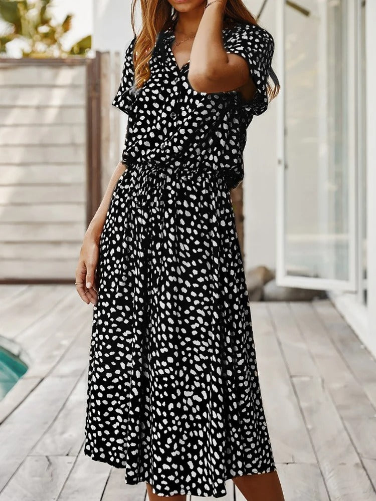 Damen Midikleid mit ausgestelltem Schnitt und Puffärmeln