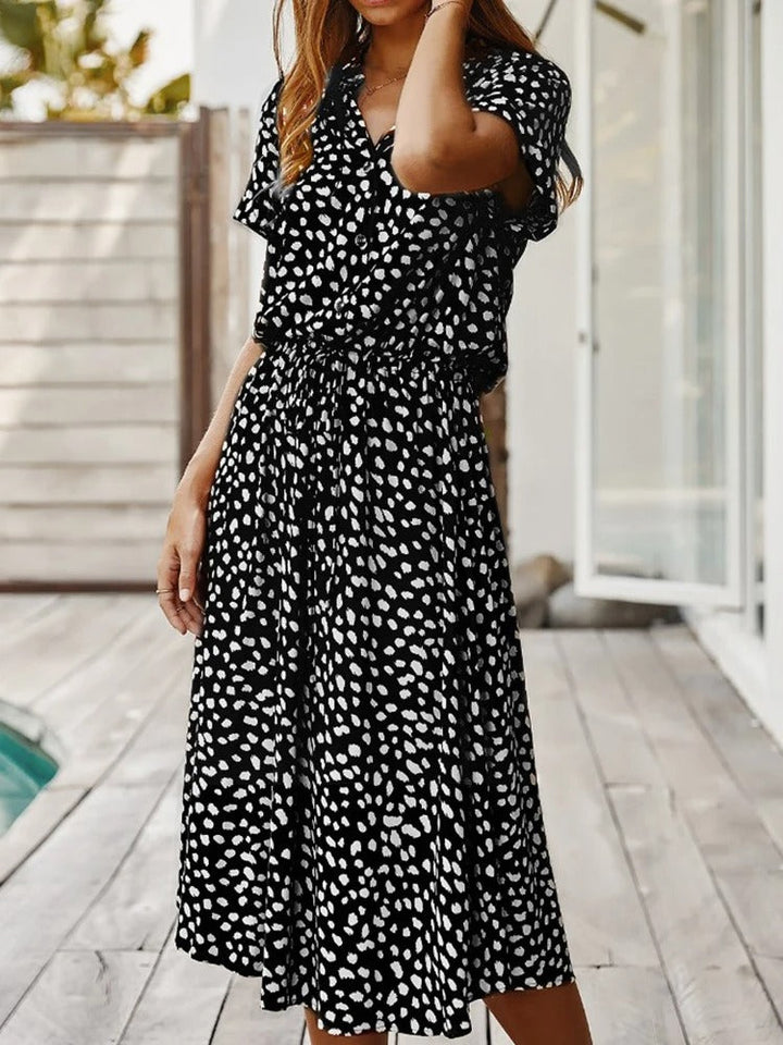 Damen Midikleid mit ausgestelltem Schnitt und Puffärmeln