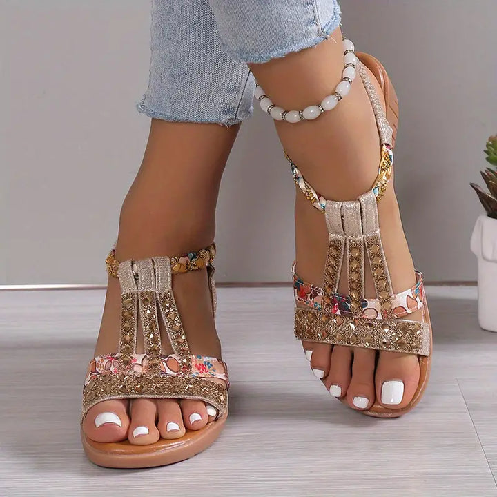 Aliams | Inka Boho Glam Strass Geflochtene Keilsandalen