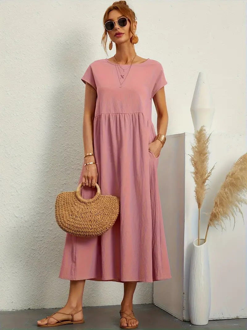 Aliams | Raffinierte Leinen Sommerkleid mit Praktischen Taschen