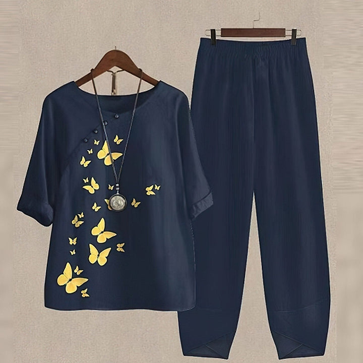 Aliams | Elegantes Zweiteiliges Set mit Schmetterlingsdruck für Damen