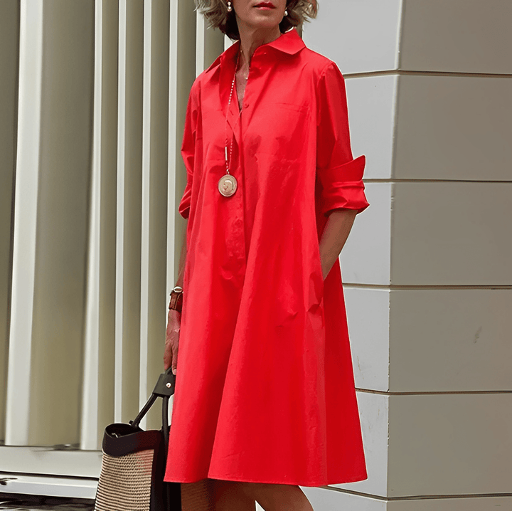 Aliams | Hemdblusenkleid mit Umlegekragen & Dreiviertelärmel