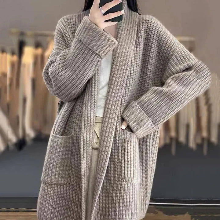 Aliams Lässiger, Einfacher, Mittellanger Pullover mit Taschen