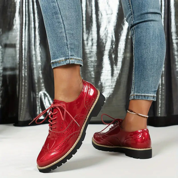 Aliams | Lackschuhe Im Oxford Stil mit Klobiger Sohle für Damen