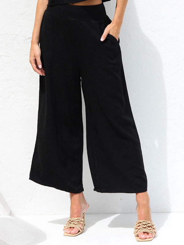 Aliams | Damen Lässige Ärmellose Knopfleiste Weste Kurze Weit Geschnittene Hose Baumwolle und Leinen Anzug